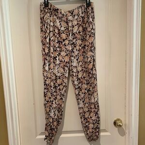 Anthropologie Black and Cream Floral Joggers
